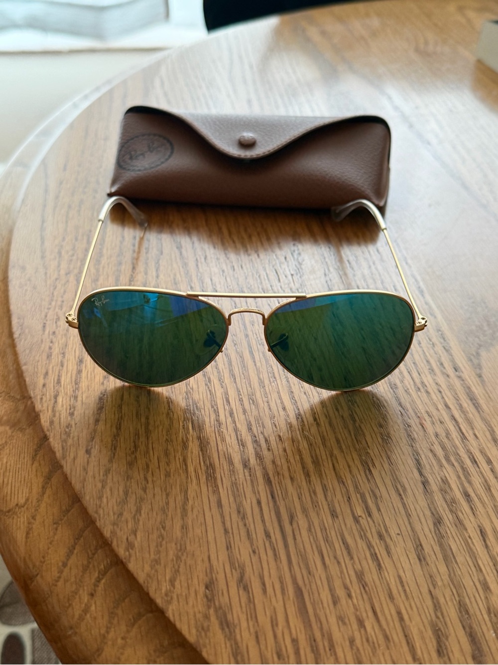 Ray-Ban Gold Frame Sunglasses with Blue Mirrored Lenses - Picture 2 of 2